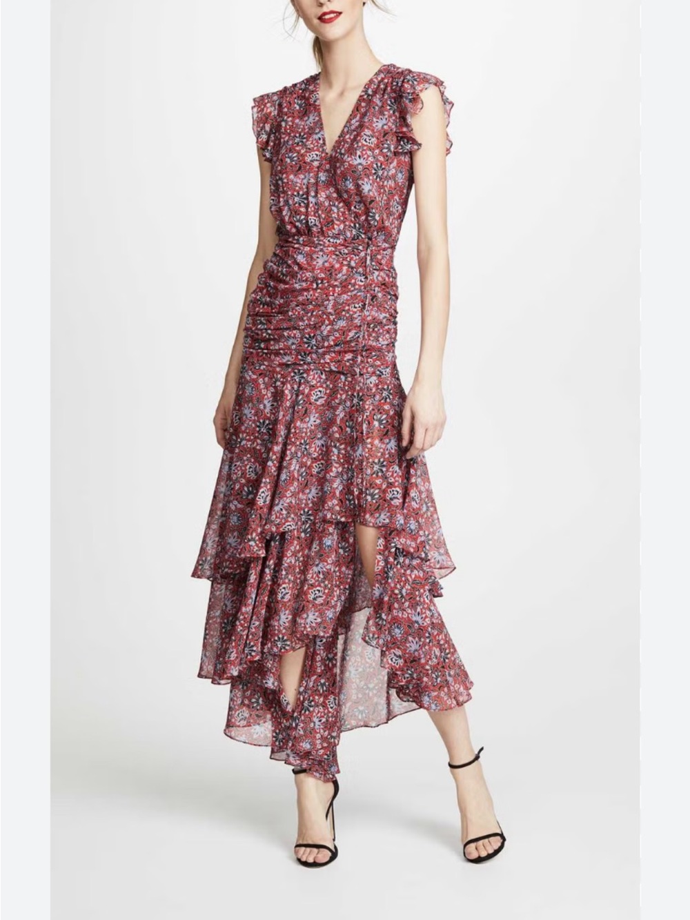 EUC Veronica Beard Rose Floral Maxi Hi Low Ruffle Dress - size 2